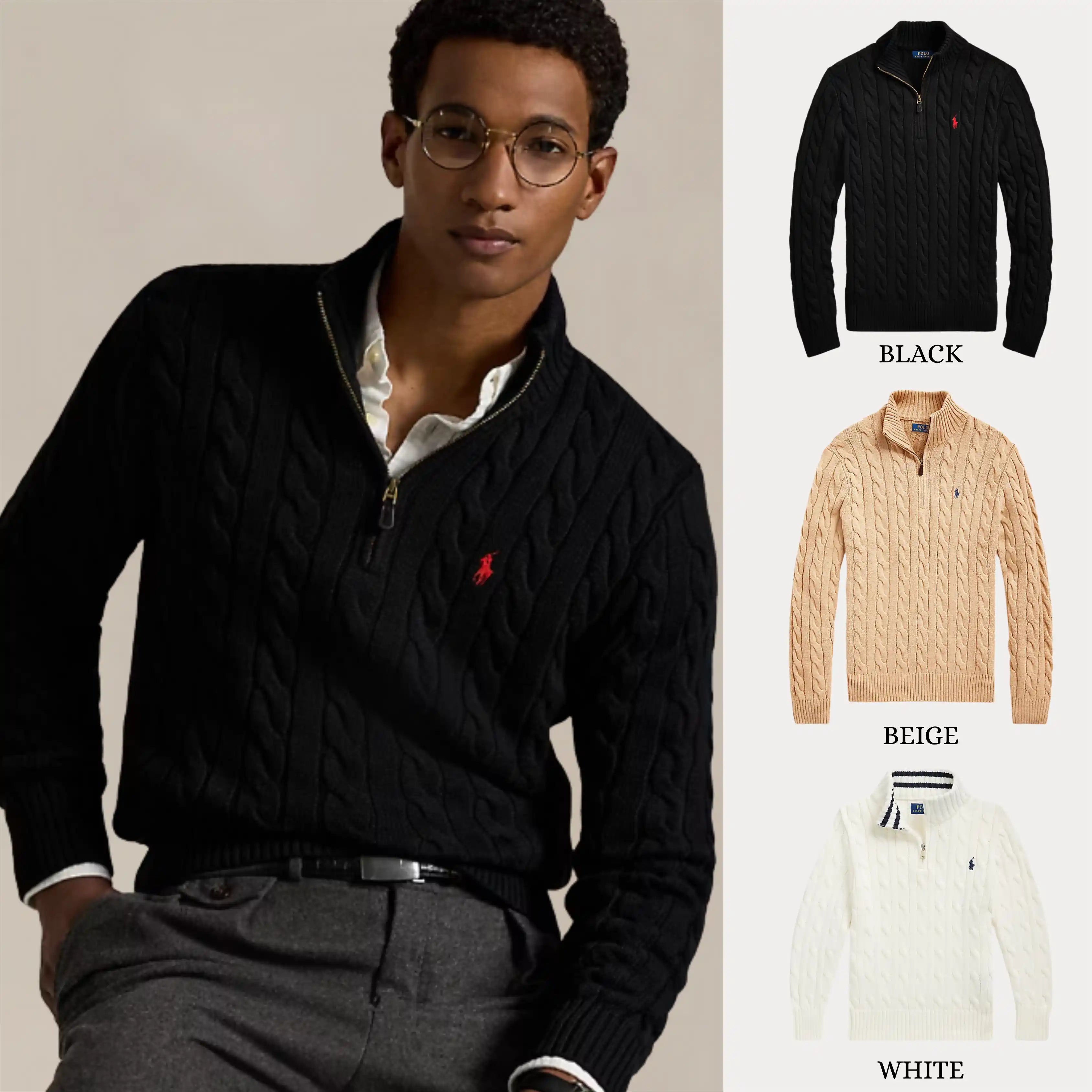 RALPH LAUREN CABLE-KNIT ZIP SWEATER SET