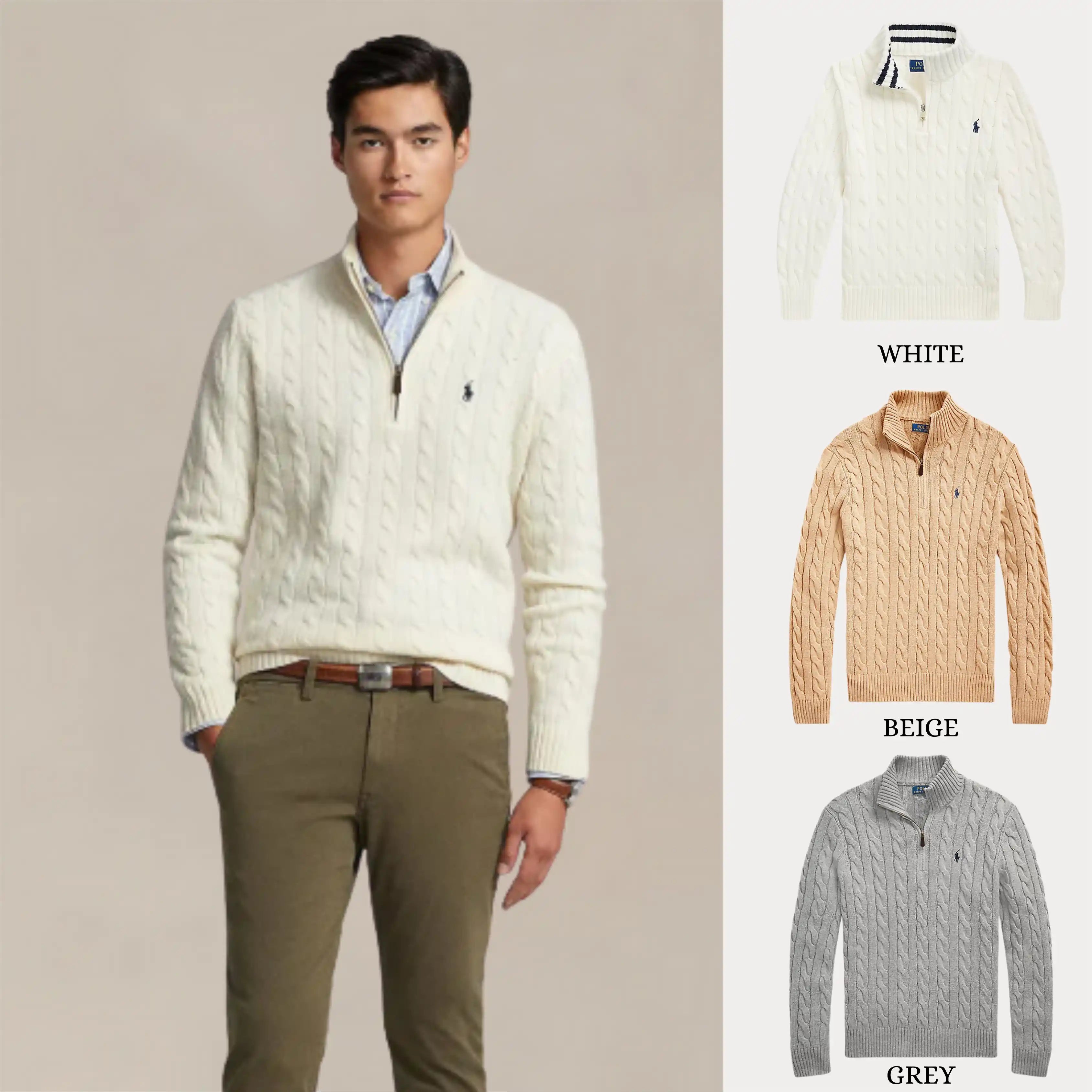 RALPH LAUREN CABLE-KNIT ZIP SWEATER SET